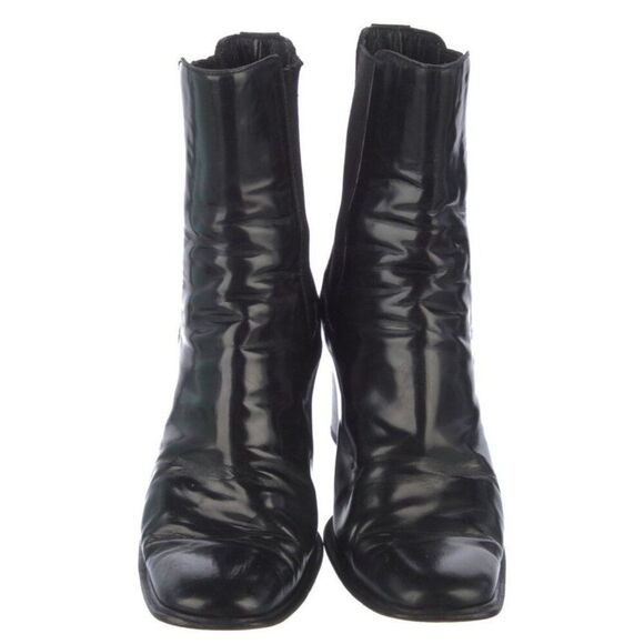 Gucci Authentic Solid Black Leather Block Heel Chelsea Boots 7.5 - Picture 3 of 9